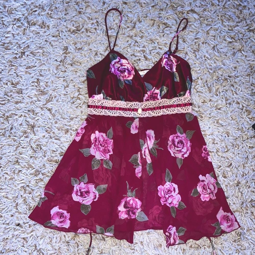 California Dynasty Red Floral Babydoll Lingerie Slip